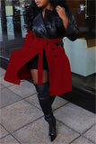 Fashion Casual Patchwork With Belt Turndown Collar Plus Size Overcoat