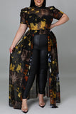 Fashion Casual Plus Size Print See-through Half A Turtleneck Short Sleeve Dress