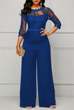 Fashion Casual Patchwork Solid See-through O Neck Regular Jumpsuits