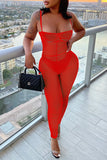 Fashion Sexy Solid Hollowed Out See-through Backless Spaghetti Strap Skinny Jumpsuits