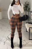 Casual Plaid Print O Neck Long Sleeve Two Pieces