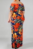 Fashion Casual Plus Size Print Backless Off the Shoulder Long Dress
