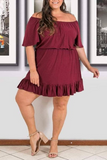 Sexy Solid Flounce Off the Shoulder Cake Skirt Plus Size Dresses