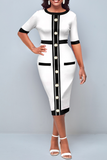 Casual Solid Buckle O Neck Pencil Skirt Dresses