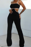 Sexy Solid Hollowed Out Split Joint Spaghetti Strap Straight Jumpsuits