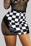 Fashion Sexy Plaid Hollowed Out Split Joint Regular High Waist Skirt