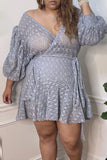 Sexy Solid Bandage Hollowed Out See-through V Neck Long Sleeve Plus Size Dresses