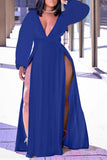 Casual Solid Split Joint High Opening V Neck Straight Plus Size Dresses
