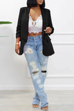 Fashion Casual Solid Patchwork Cardigan Turn-back Collar Outerwear