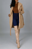 Fashion Casual Solid Cardigan With Belt Turndown Collar Outerwear