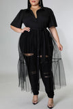Casual Solid Split Joint Buckle Turndown Collar Plus Size Dresses