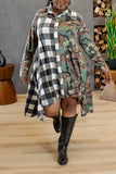 Plus Size Casual Camouflage Print Patchwork Shirt Collar