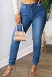 Casual Solid Draw String Plus Size Jeans