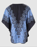 Tribal Print Batwing Sleeve Button Front Top