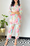 Casual Sweet Floral Patchwork Turndown Collar Long Sleeve Two Pieces