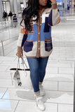 Casual Print Split Joint Pocket Buckle O Neck Outerwear