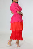 Casual Elegant Solid Patchwork Fold O Neck Cake Skirt Dresses