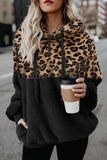 Casual Leopard Pocket Hooded Collar Tops