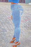 Casual Street Solid Ripped Make Old Split Joint Frenulum High Waist Denim Jeans