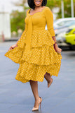 Sweet Celebrities Print Polka Dot Split Joint Flounce Square Collar Cake Skirt Dresses