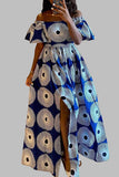 Casual Work Elegant Mixed Printing Dot Leopard Patchwork Printing Off the Shoulder Waist Skirt Dresses
