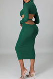 Fashion Casual Solid Backless O Neck One Step Skirt Dresses