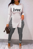 Casual Print Slit Letter O Neck Long Sleeve Two Pieces