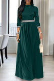 Casual Solid Patchwork With Bow O Neck Long Dress Dresses