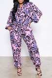 Casual Patchwork Tie-dye Turndown Collar Long Sleeve Two Pieces