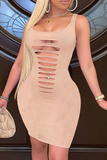 Sexy Solid Ripped Square Collar Pencil Skirt Dresses