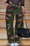 Casual Camouflage Print Patchwork Regular Mid Waist Trousers