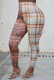 Fashion Casual Print Split Joint Skinny Mid Waist Pencil Trousers