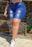 Fashion Casual The stars Split Joint Skinny High Waist Conventional Patchwork Plus Size Denim Shorts