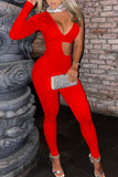 Sexy Solid Hollowed Out Sequins Split Joint Asymmetrical Half A Turtleneck Skinny Jumpsuits