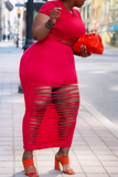 Sexy Solid Ripped O Neck Straight Plus Size Dresses