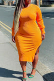 Fashion Casual Solid Slit O Neck One Step Skirt Plus Size Dresses