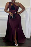 Daily Celebrities Elegant Formal Slit Solid Color One Shoulder Asymmetrical Dresses