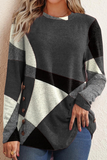 Casual Print Patchwork O Neck Tops