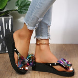 Casual Patchwork Beading With Bow Round Comfortable Wedges Shoes (Heel Height 1.97in)