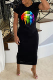Casual Print Hollowed Out Split Joint O Neck Dresses