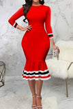 Casual Solid Patchwork O Neck Trumpet Mermaid Dresses