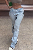 Fashion Casual Embroidery Basic Low Waist Straight Denim Jeans