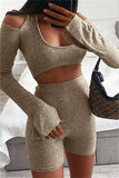 Sexy Casual Solid Backless Halter Long Sleeve Two Pieces