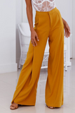 Casual Solid Split Joint Fold Straight Wide Leg Solid Color Bottoms