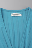 Casual Solid Patchwork Fold With Belt V Neck Evening Dress Dresses