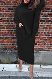 Fashion Casual Solid Split Joint Slit Asymmetrical Turtleneck Long Sleeve Two Pieces