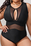 Fashion Sexy Patchwork Solid Hollowed Out Backless O Neck Plus Size Swimwear