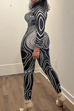 Sexy Print Patchwork O Neck Skinny Jumpsuits