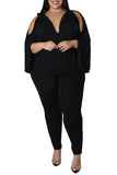 Plus Size Casual Solid Hollowed Out Shirt Collar