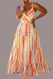 Casual Striped Split Joint Off the Shoulder Cake Skirt Plus Size Dresses